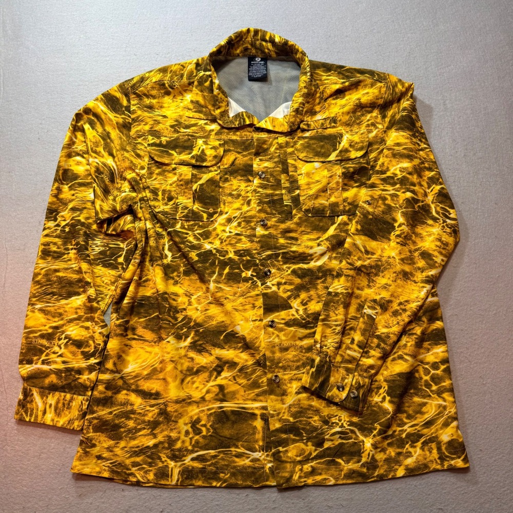 Mossy Oak Men's XL Long Sleeve Camo Button Up Shirt Gold/Brown‎ Fishing/Hunting